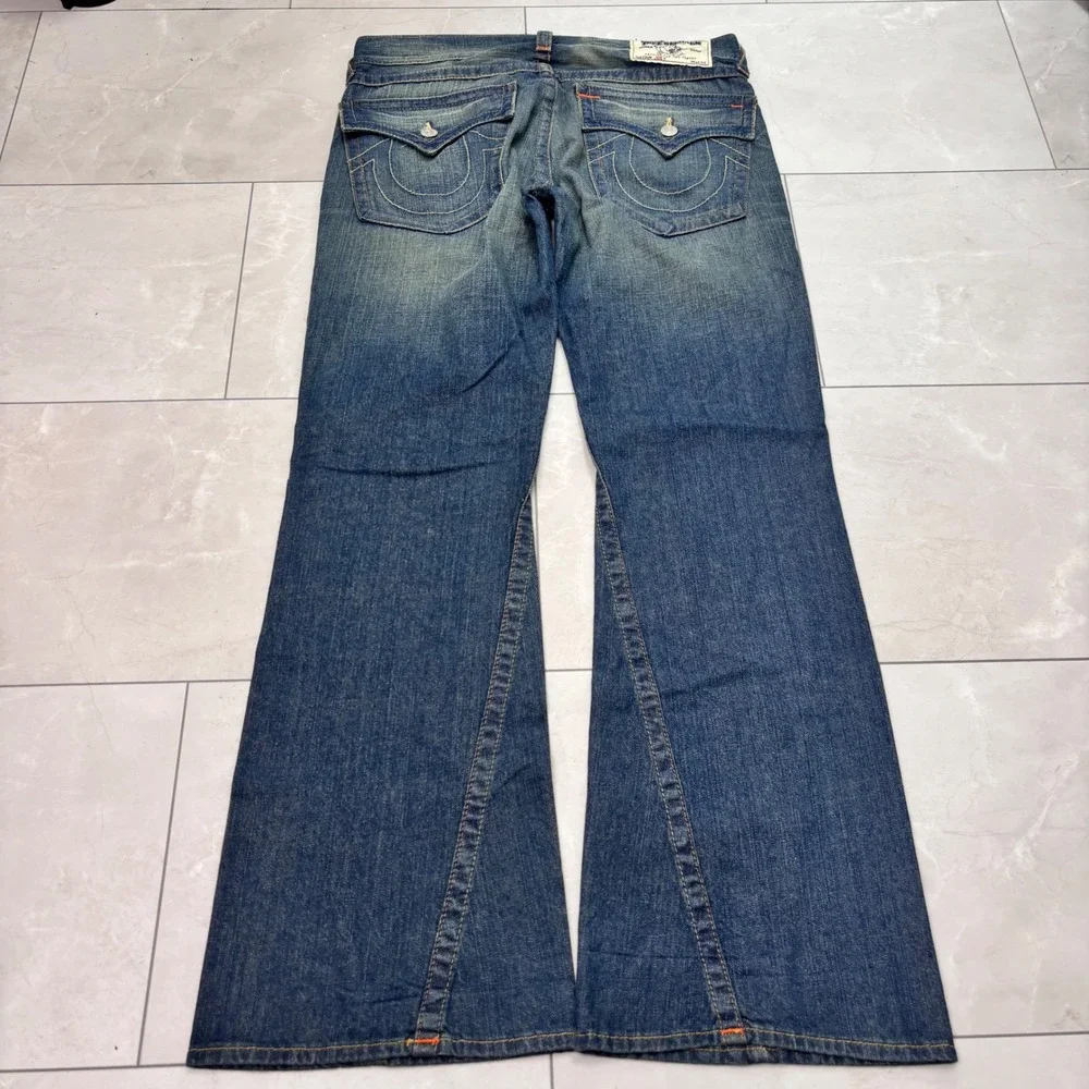 True Religion Joey World Tour Jeans 34 Made USA Flare Distressed Y2K Denim